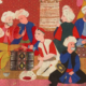 این یک نقاشی از دوره امپراتوری عثمانی است که گروهی از مردان را نشان می‌دهد که روی زمین در یک اتاق نشسته‌اند. بعضی از آن‌ها کلاه و لباس سنتی پوشیده‌اند. یک مرد با ژاکت آبی در حال نوشیدن از یک کاسه کوچک است. مردی دیگر پیپ در دست دارد و بقیه با یکدیگر صحبت می‌کنند. اتاق با طرح‌ها و بافت‌های قرمز تزئین شده است.